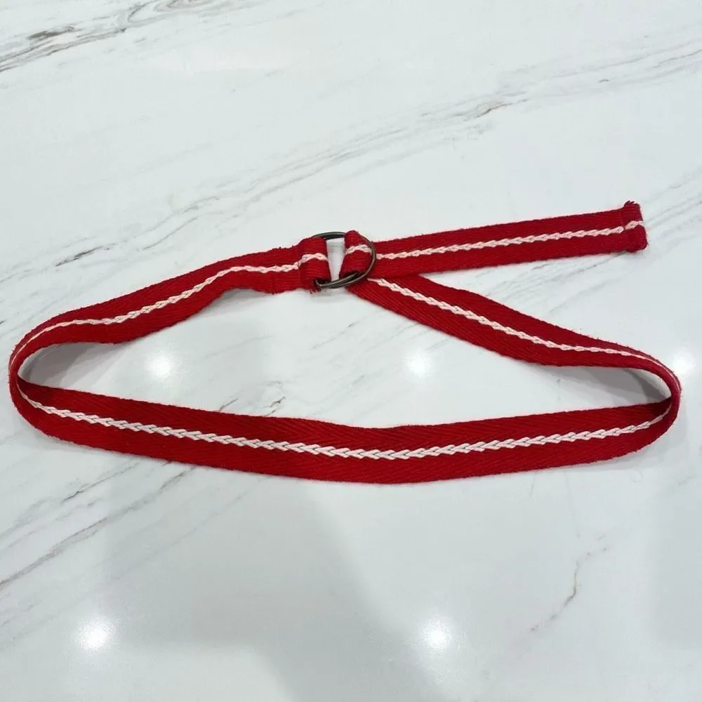 Men's Red White Fabric Belt Adjustable